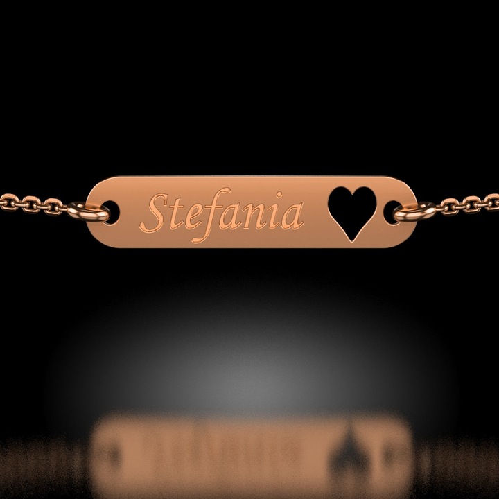 Bratara cu lantisor din aur roz model Placuta cu inimioara