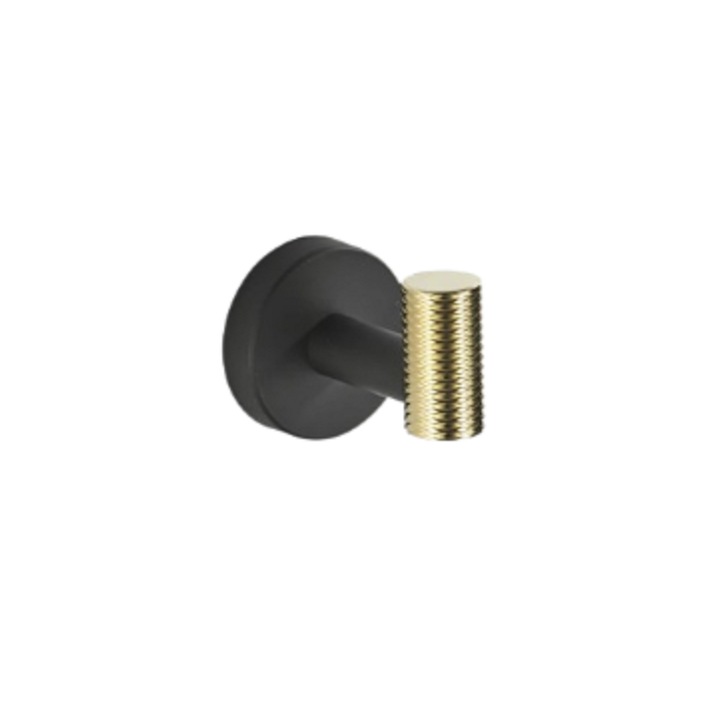 Cuier pentru baie, pentru prosop/halat, din metal, negru mat cu accent auriu lucios, otel inoxidabil anti-coroziv, accesorii de montaj incluse