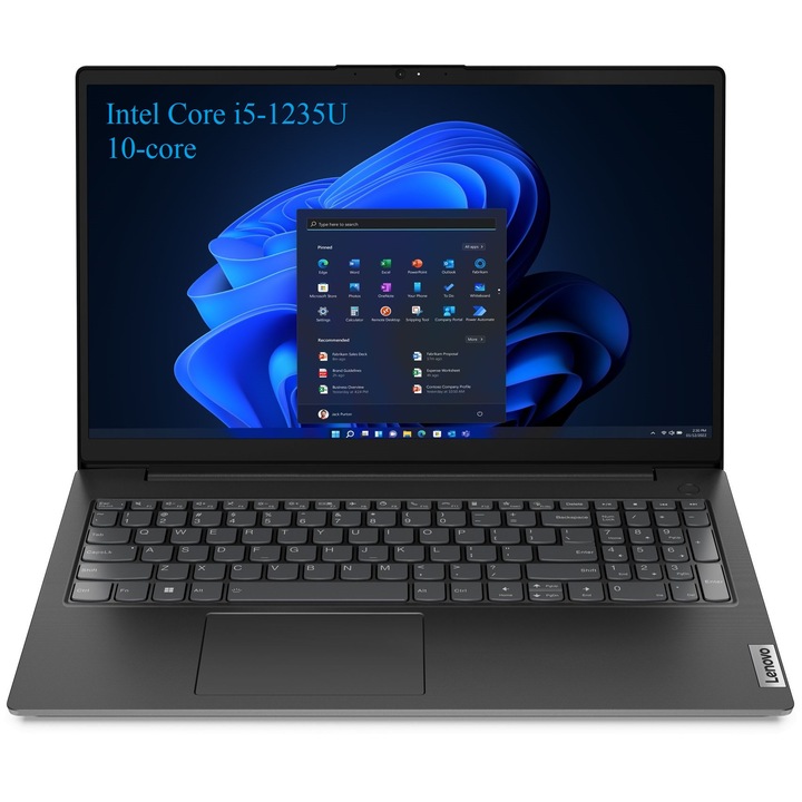 Laptop Lenovo V15 G3 IAP, 15.6" FHD, Intel Core i5-1235U 10-core, 16 GB DDR4, 512 GB SSD m2 PCIe, Intel Iris Xe Graphics, 1.7 kg Black