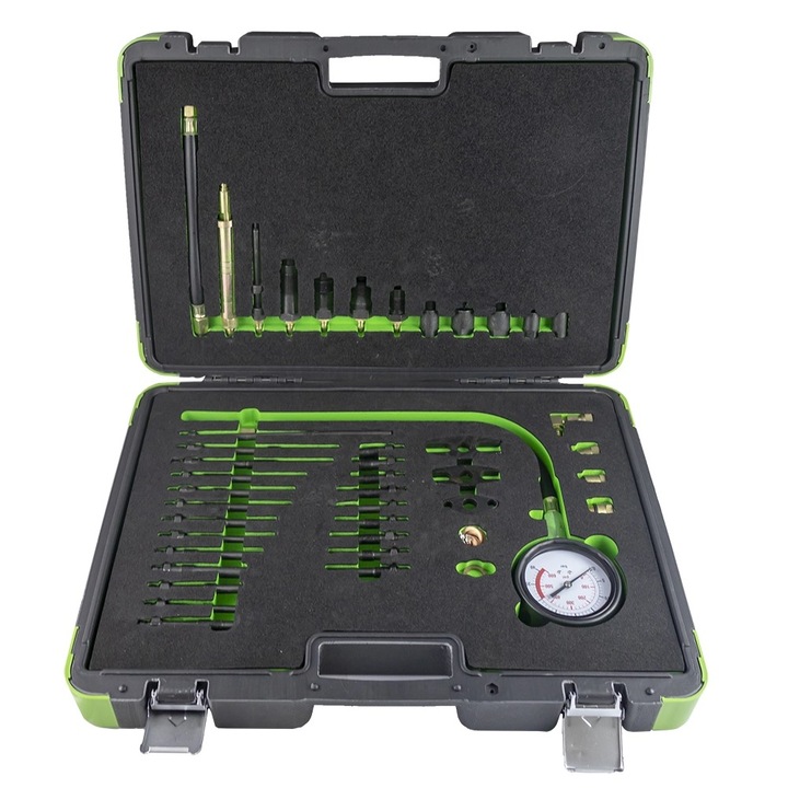 Kit pentru testare compresie motor Jbm, pentru motoare diesel si benzina, diametru bujii compatibile 10, 12, 14, 18 mm