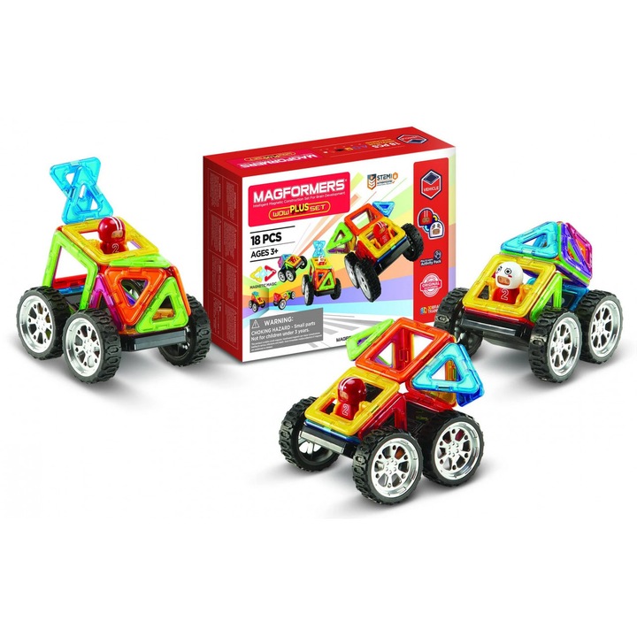 Set magnetic de construit, Magformers Wow Plus, 18 piese