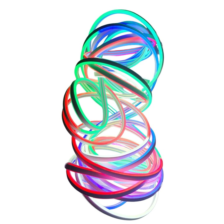 Instalatie luminoasa de Craciun tip Rola Neon Flexibil cu leduri, 100 m, Multicolor cu alimentator inclus