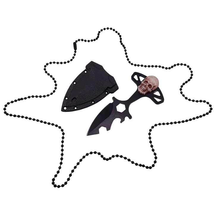 Тактически къмпинг нож, Depox, 8 см, черен, с верижка