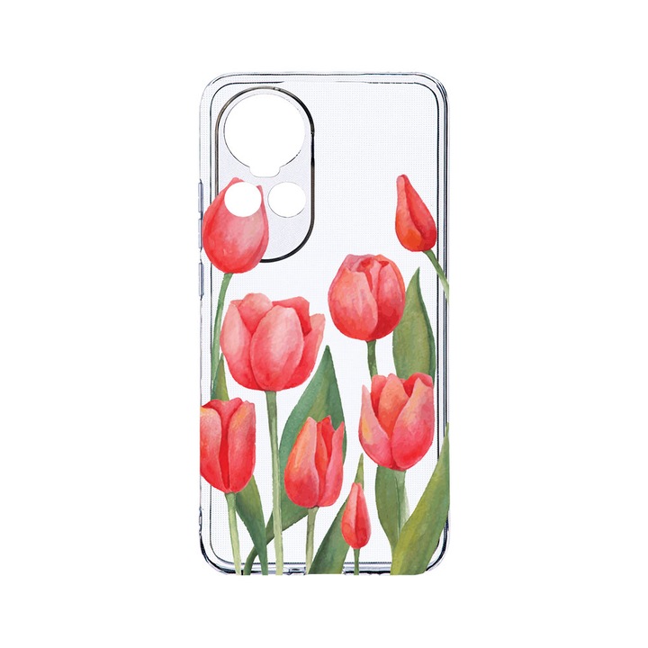 Силиконов калъф BestCase за OPPO Reno 10 Pro 5G, Red Tulips, Camera Protection, Clear Silicon 2MM, Transparent T 633