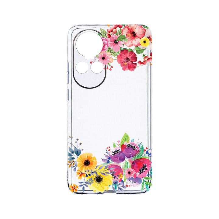 Силиконов калъф BestCase за OPPO Reno 10 Pro 5G, Flowers, Camera Protection, Clear Silicon 2MM, Transparent T 56