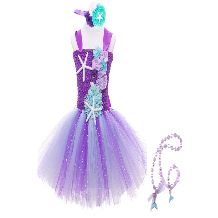 Set THK Costum Printesa Sirena Ariel cu colier si bratara, albastru cosmic - 2-3 ani