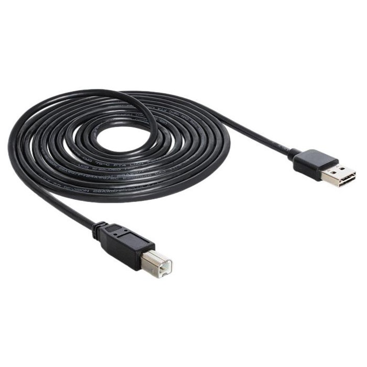 Cablu DeLock EASY-USB 2.0 tip A tata > USB 2.0 tip B tata 3 m, Negru