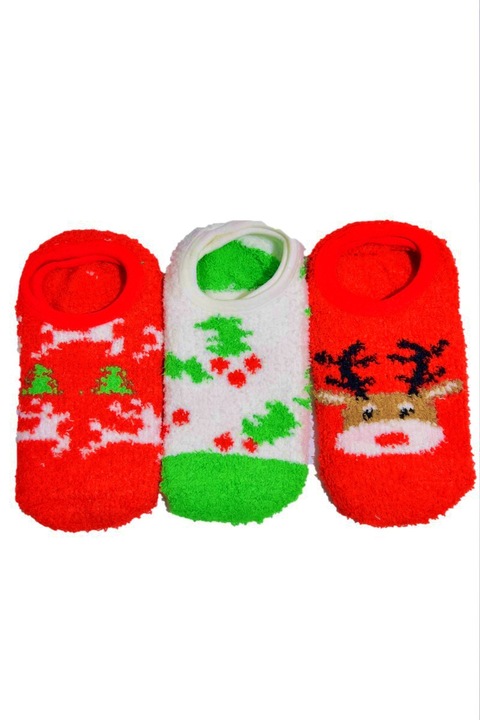Set de 3 perechi de talpici, de dama, cu motive de Craciun, Multicolor, 36-41