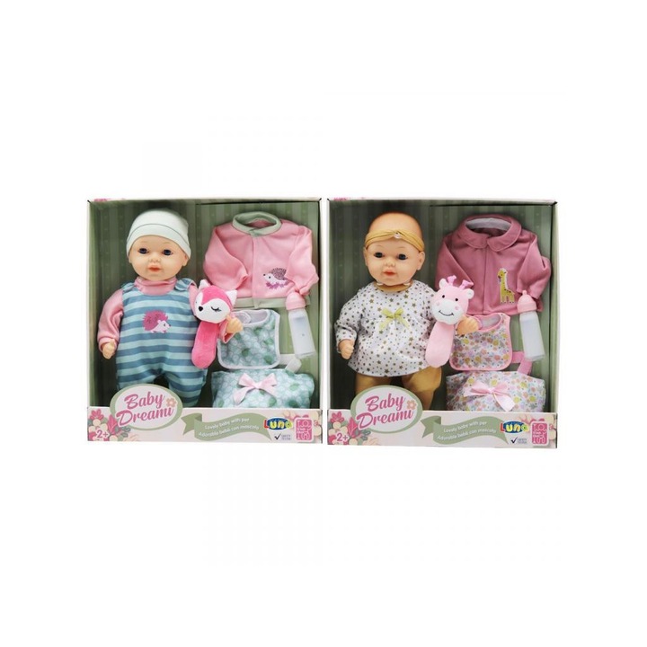 Luna 8586408 Baby Dream: Csecsemőbaba plüss játékkal kétféle változatban