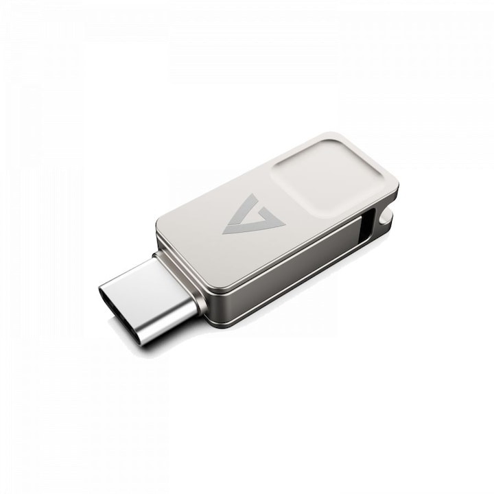 V7 64GB Flash Drive USB3.2 + Type-C Silver, USB Flash RAM