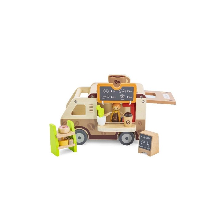 Masina de cafea si bufet cu accesorii, Fakopi, Lemn, Multicolor