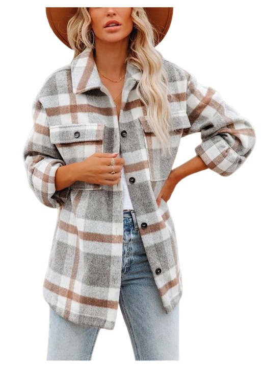 Дамско яке, Longziming, Карирана шарка, Полиестер, Многоцветно, L INTL