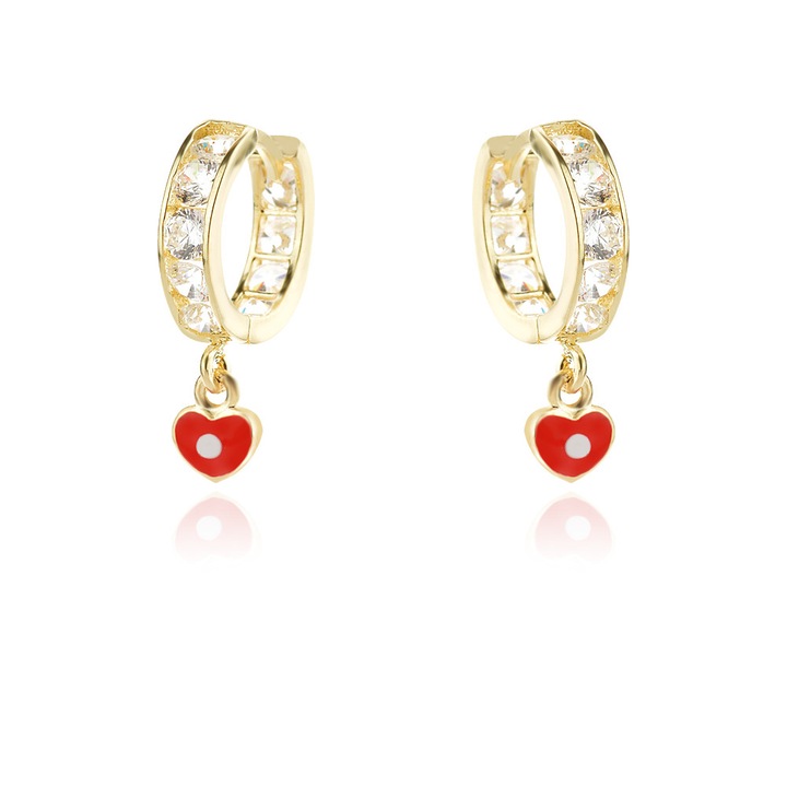 Cercei Copii Benjamine Aur Galben, Sandra Ferretti, 14K, Pietre Zirconia