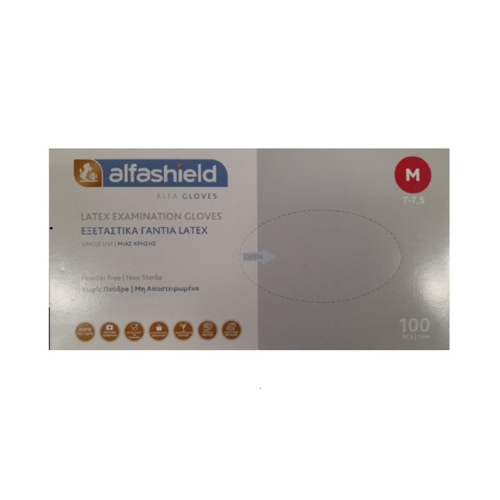 Manusi latex nepudrate, M, Alfashield 100buc