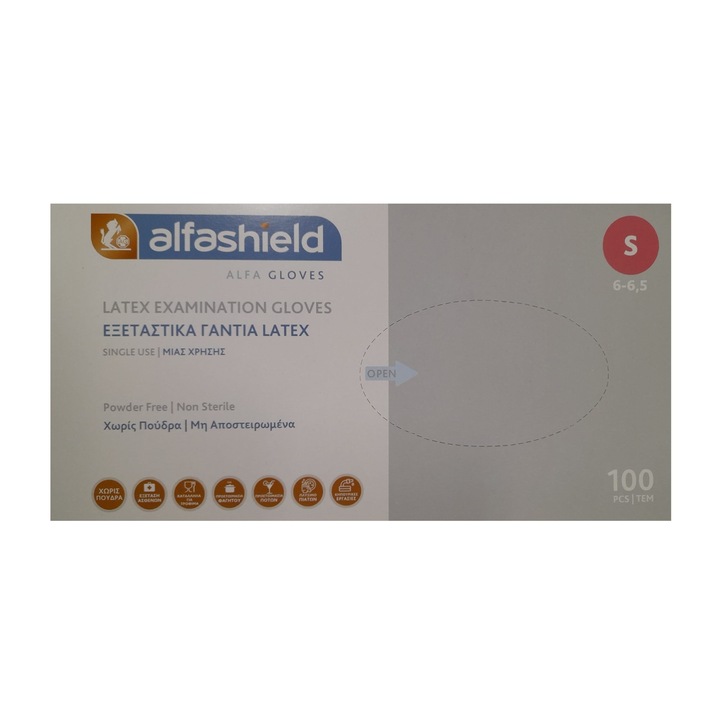 Manusi din Latex, nepudrate, S, Alfashield 100 buc