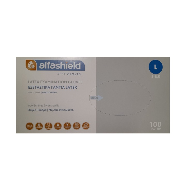 Manusi latex nepudrate, L, Alfashield 100buc