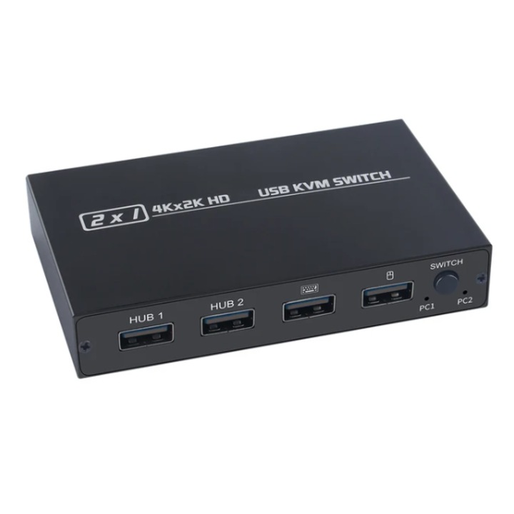 Switch KVM CARTLINE TECH HDMI/USB 2-in-1, suport HD 4K60Hz, negru, 131x63x16mm