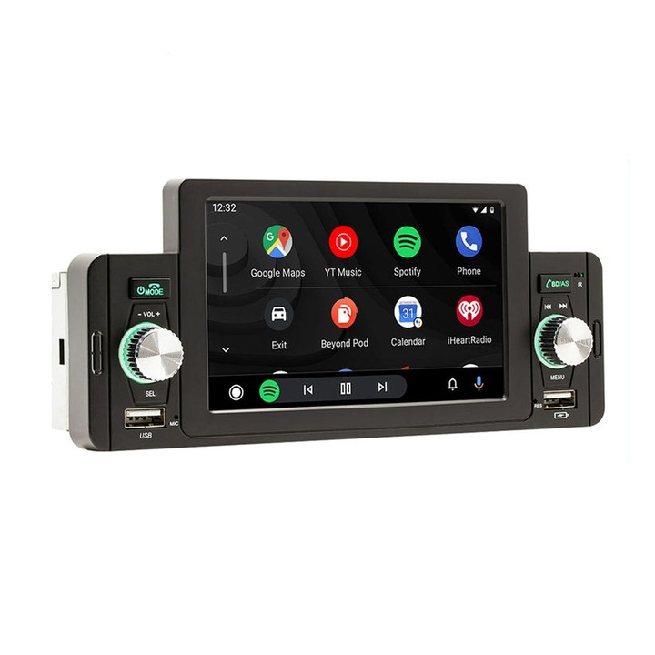 Мултимедиен плейър, 12V, 12, 7 см, сензорен екран, Android Auto, пластмаса, черен