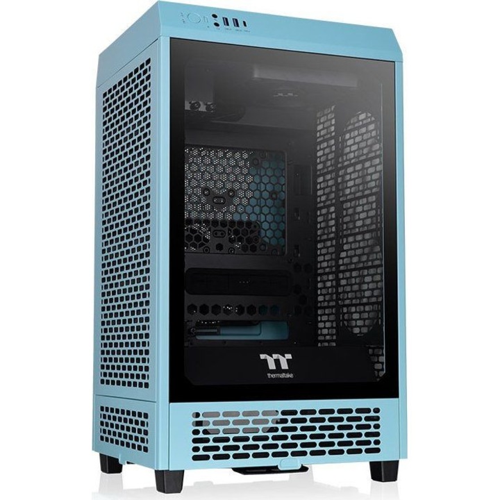 PC кутия, Thermaltake, Закалено стъкло, Прозрачно/син