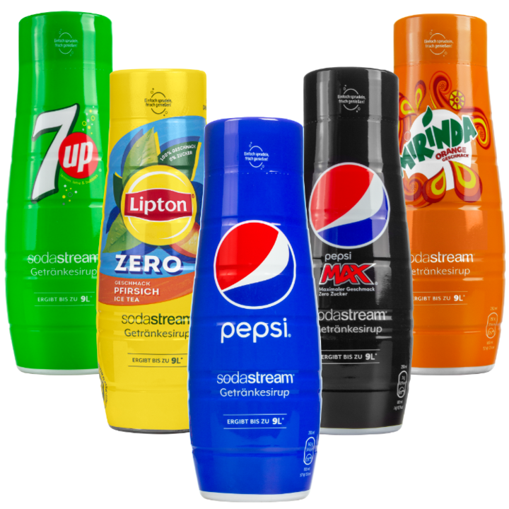 SodaStream Pepsi Max, Pepsi, Mirinda, 7UP, Lipton Ice Tea Pech Zero, szörpkészlet, 440ml, 5 db