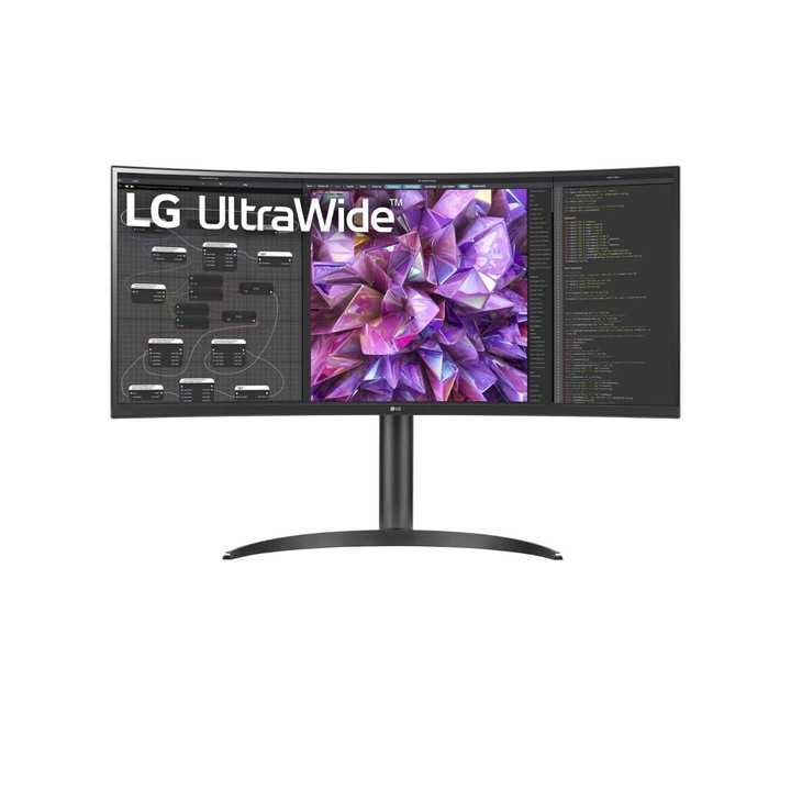 Hajlított Ultra Wide IPS LED monitor, LG, 34 hüvelykes, 21:9, 3440x1440, fekete