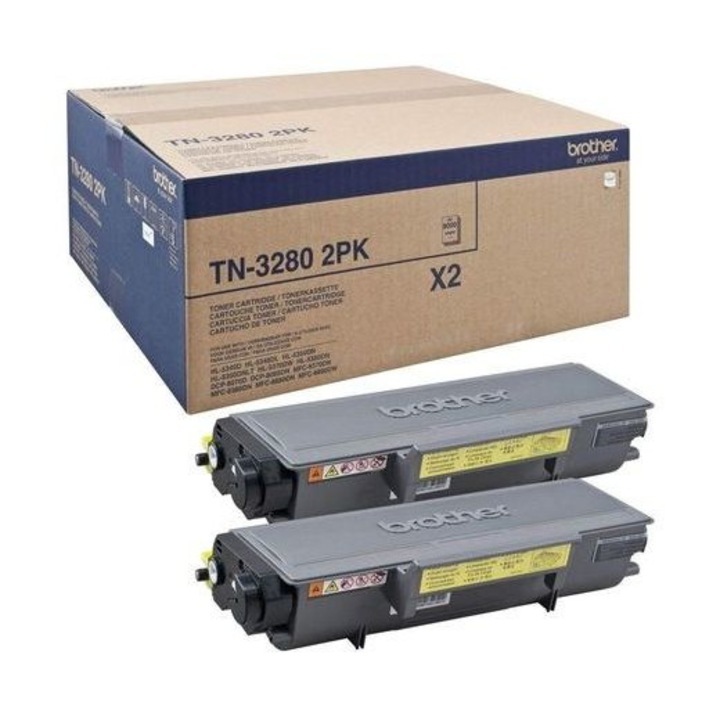 Set 2 tonere imprimanta, Brother, Compatibil cu Brother TN-3280, 8000 pagini, Negru