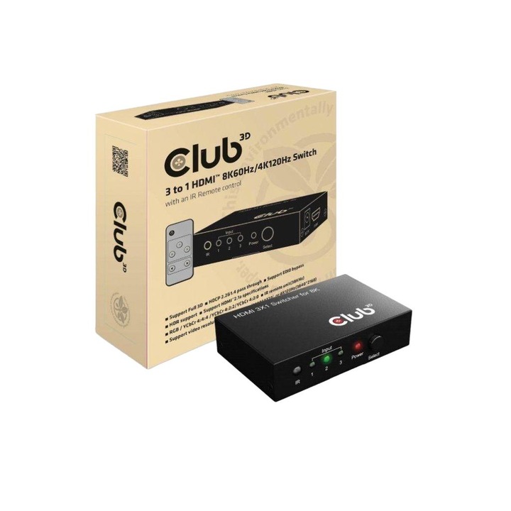 Switch, Club3D, HDMI, 8K60Hz/4K120Hz, Negru
