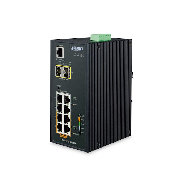 Индустриален Gigabit PoE+ Switch Planet IGS-4215-4P4T2S, 151684, 4 PoE порта, 4 RJ45 порта