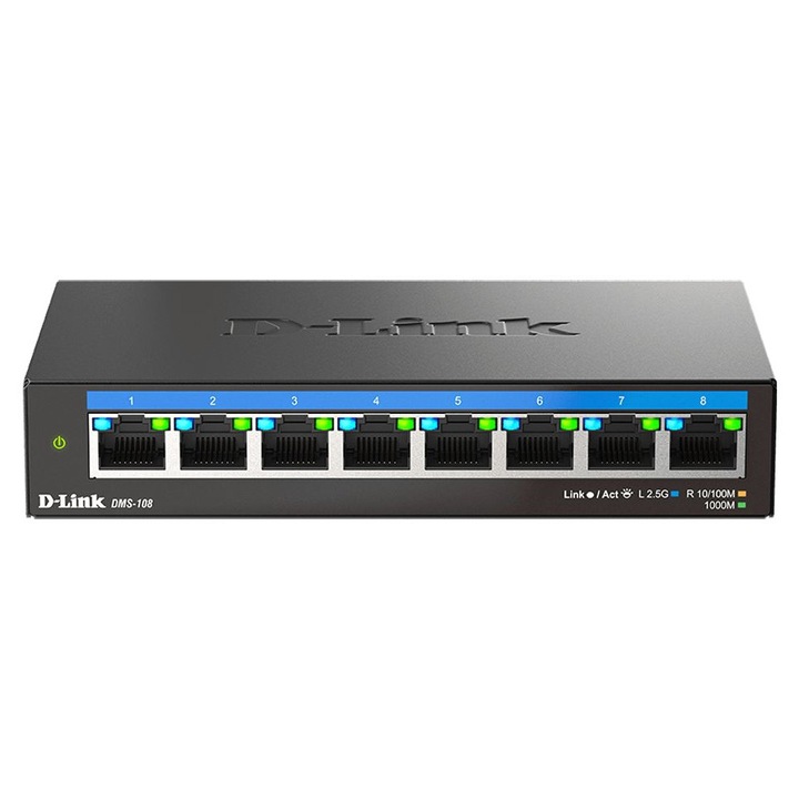 Суич, D-Link, 8 порта, модел DMS-108/E, 8x2.5 GB/s