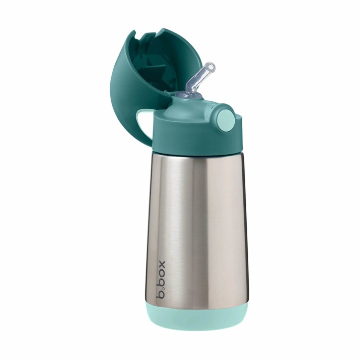 Termosz szívószállal gyerekeknek, B.doboz, Rozsdamentes acél, 350 ml, Ezüst/Zöld