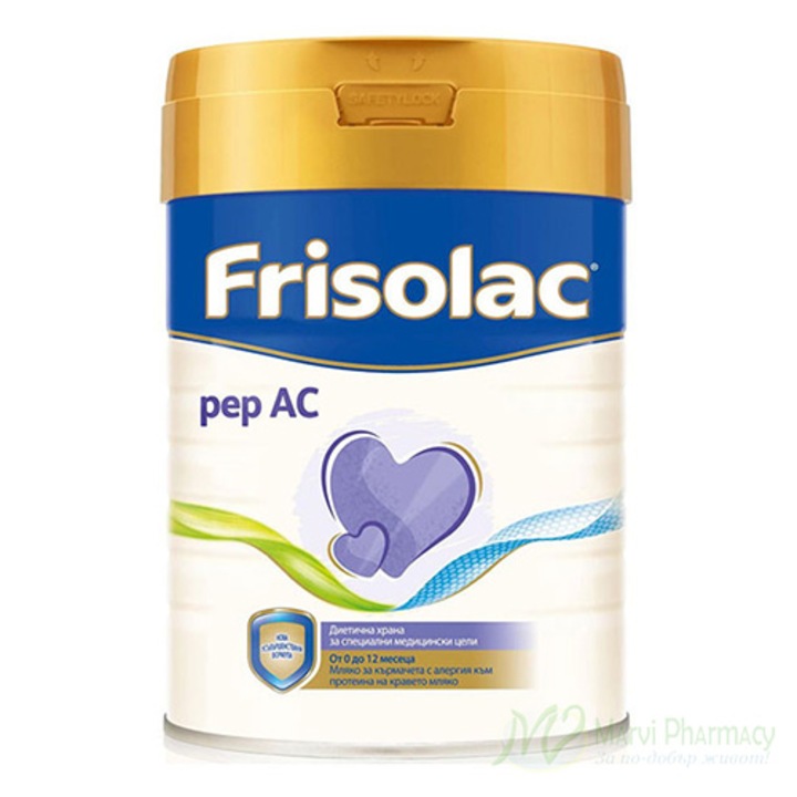 Адаптирано мляко за кърмачета с алергия към протеина на кравето мляко Frisolac Pep AC, От 0 до 12 м., 400 гр