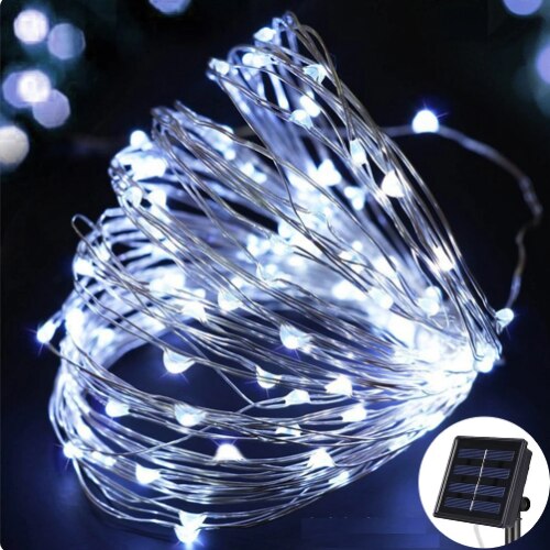 Snur de lumina decor solar 100 micro LED, alb rece, 7m - eMAG.ro