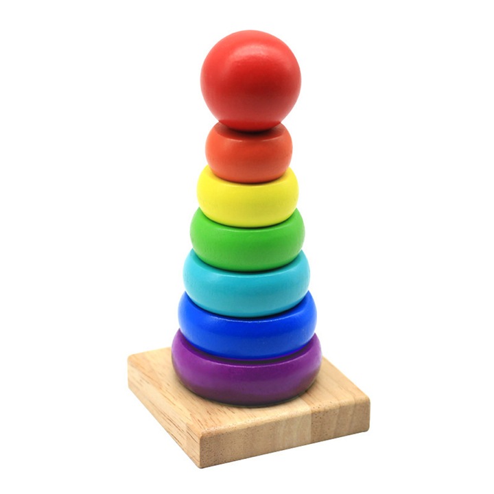 Образователна и интерактивна играчка за деца, Yefound®, Многоцветна Монтесори дървена кула за подреждане, Многоцветна
