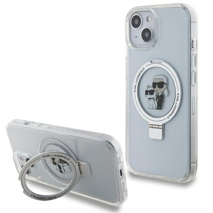 Tok iPhone 15 / iPhone 14 / iPhone 13 telefonokhoz - Karl Lagerfeld Hardcase Ring Stand MagSafe (KLHMP14SHMRSKCH) - Fehér Karl&Choupette