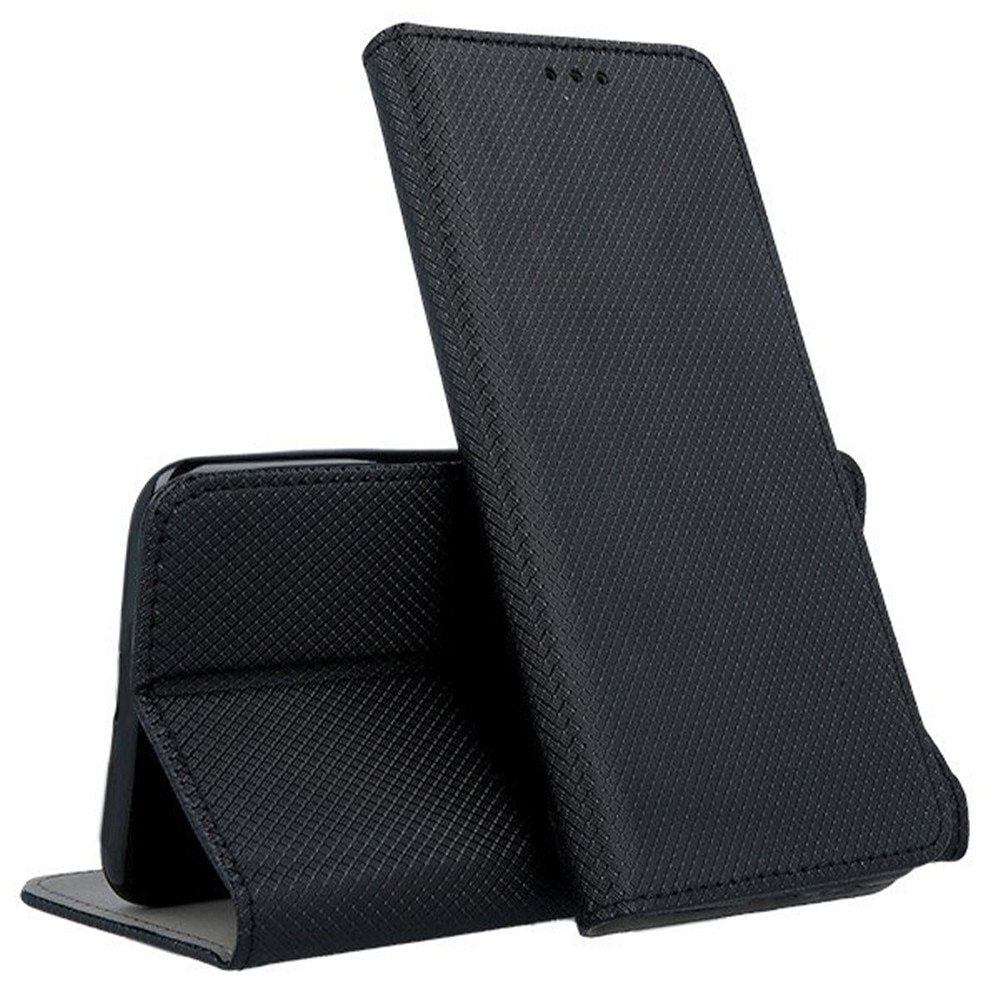 Husa compatibila cu Apple iPhone 12, COMANDO Flip Magnet, Piele ecologica, Tip carte portofel, Protectie completa, Aderenta sigura, Negru
