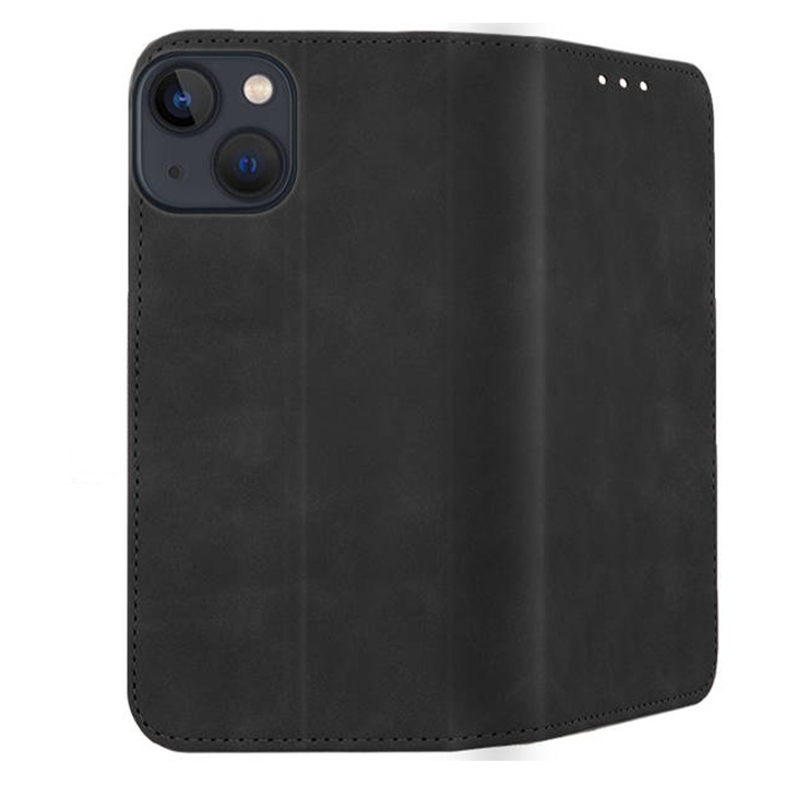 Калъф, съвместим с Apple iPhone 14 Plus, COMANDO Flip Magnet, Екологична кожа, Тип портфейл, Пълна защита, Сигурен захват, Черен
