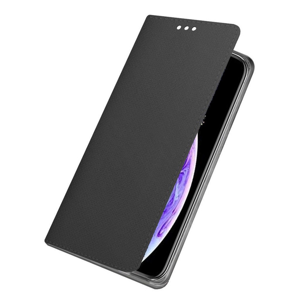 Husa compatibila cu Apple iPhone X, iPhone XS, COMANDO Flip Magnet, Piele ecologica, Tip carte portofel, Protectie completa, Aderenta sigura, Negru