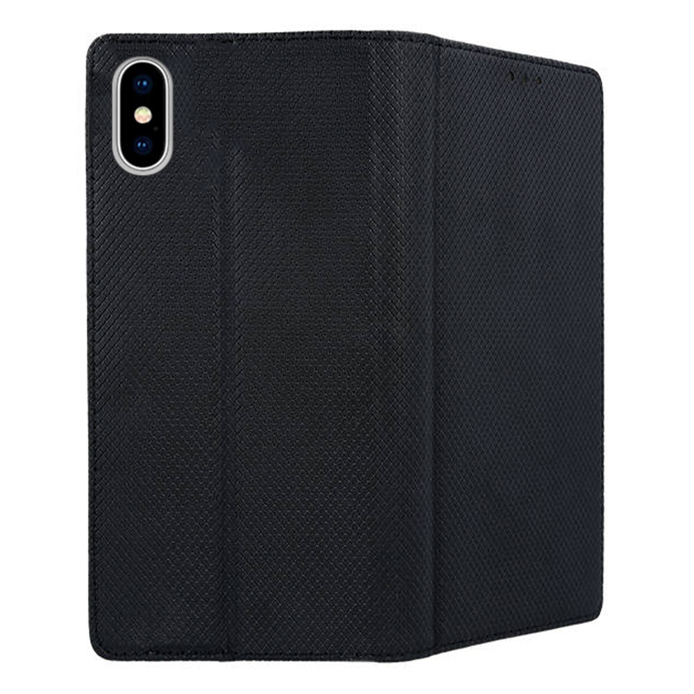 Husa compatibila cu Apple iPhone X, iPhone XS, COMANDO Flip Magnet, Piele ecologica, Tip carte portofel, Protectie completa, Aderenta sigura, Negru