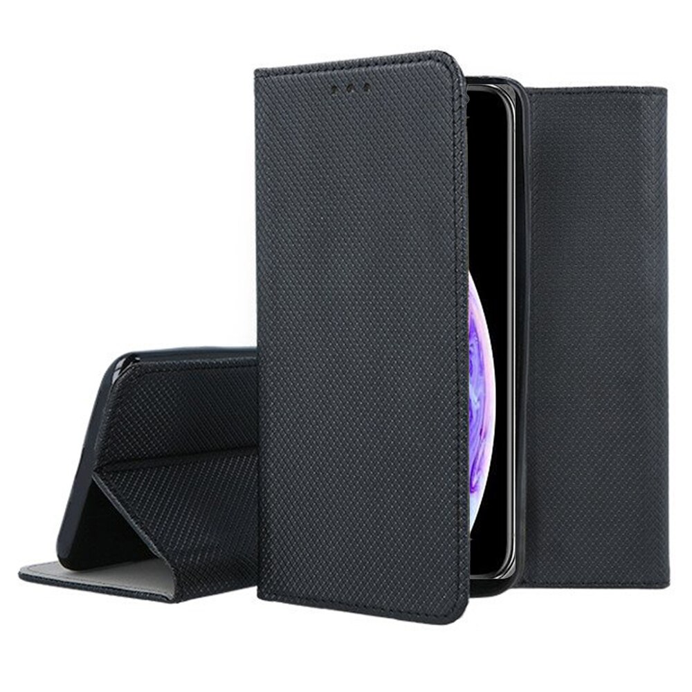 Husa compatibila cu Apple iPhone X, iPhone XS, COMANDO Flip Magnet, Piele ecologica, Tip carte portofel, Protectie completa, Aderenta sigura, Negru