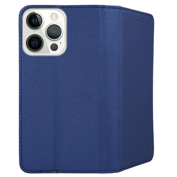 Husa compatibila cu Apple iPhone 14 Pro, COMANDO Flip Magnet, Piele ecologica, Tip carte portofel, Protectie completa, Aderenta sigura, Albastru