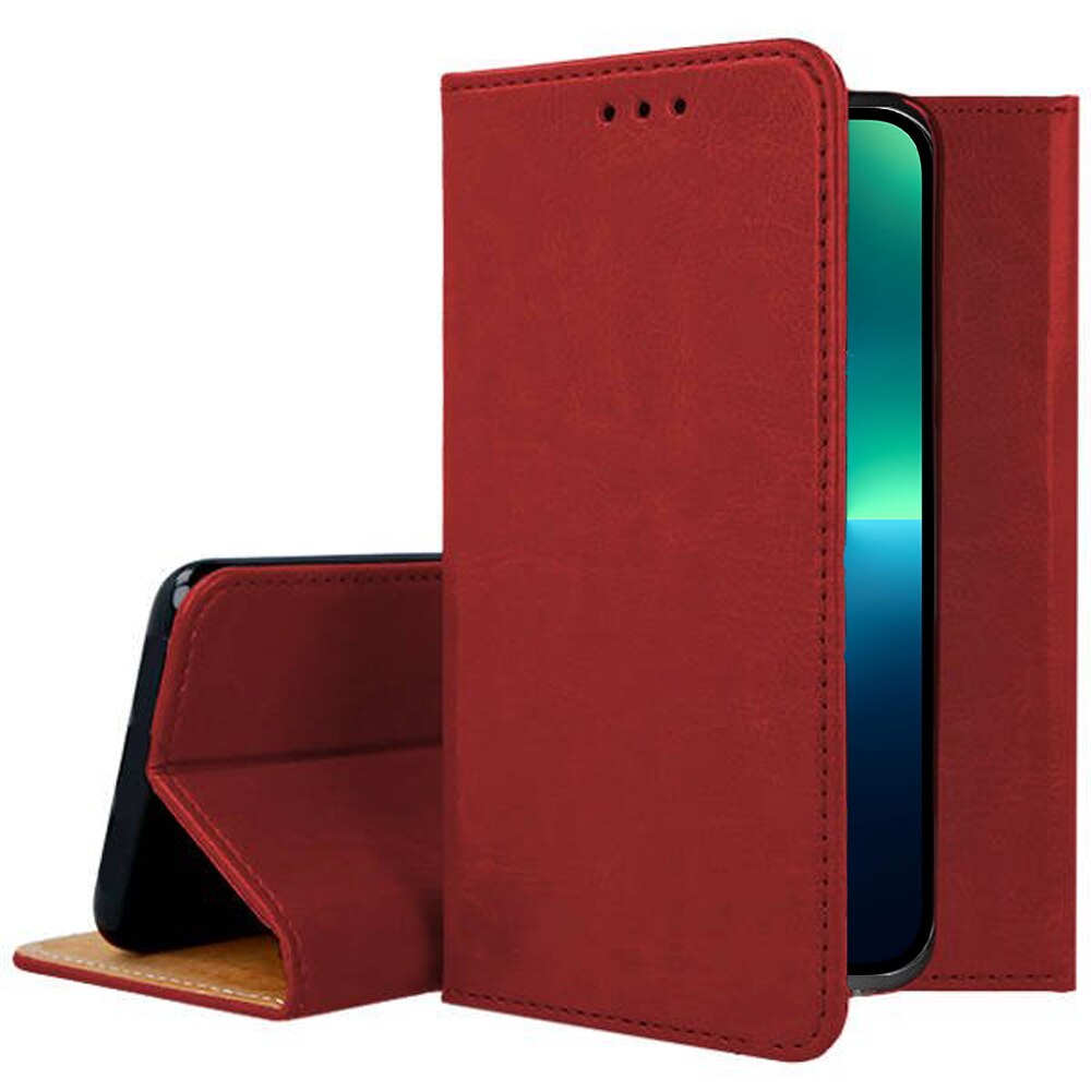 Husa compatibila cu Apple iPhone 13 Pro Max, COMANDO Flip Magnet, Piele ecologica, Tip carte portofel, Protectie completa, Aderenta sigura, Rosu