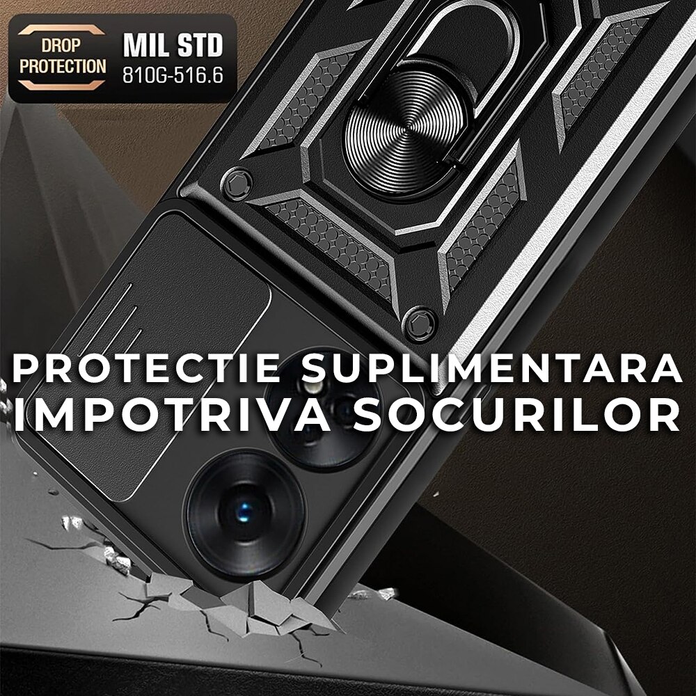 Husa pentru Oppo A98 5G Premium Hybrid Armor Kickstand, Slider Camera, Antisoc, Protectie Superioara, Negru