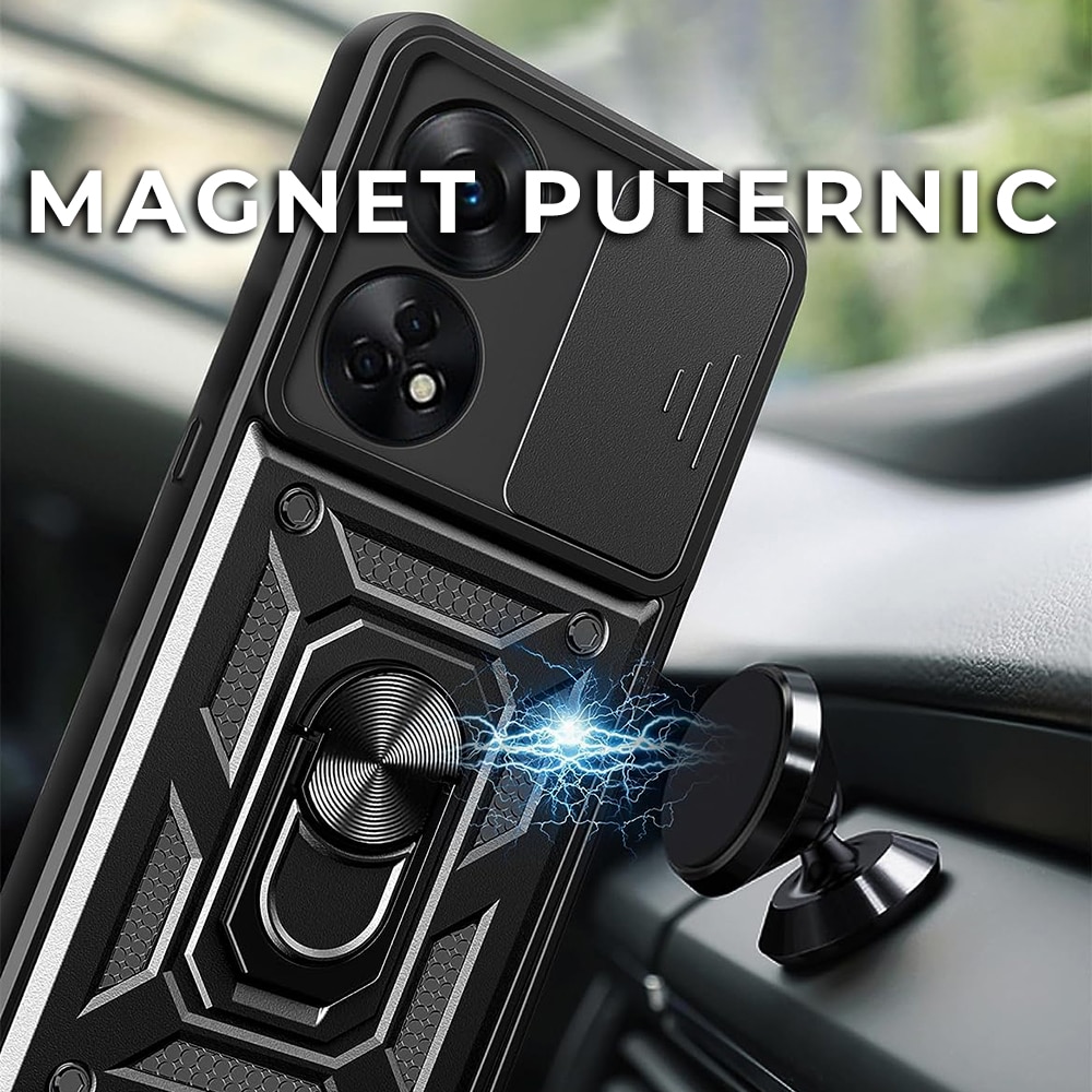 Husa pentru Oppo A98 5G Premium Hybrid Armor Kickstand, Slider Camera, Antisoc, Protectie Superioara, Negru