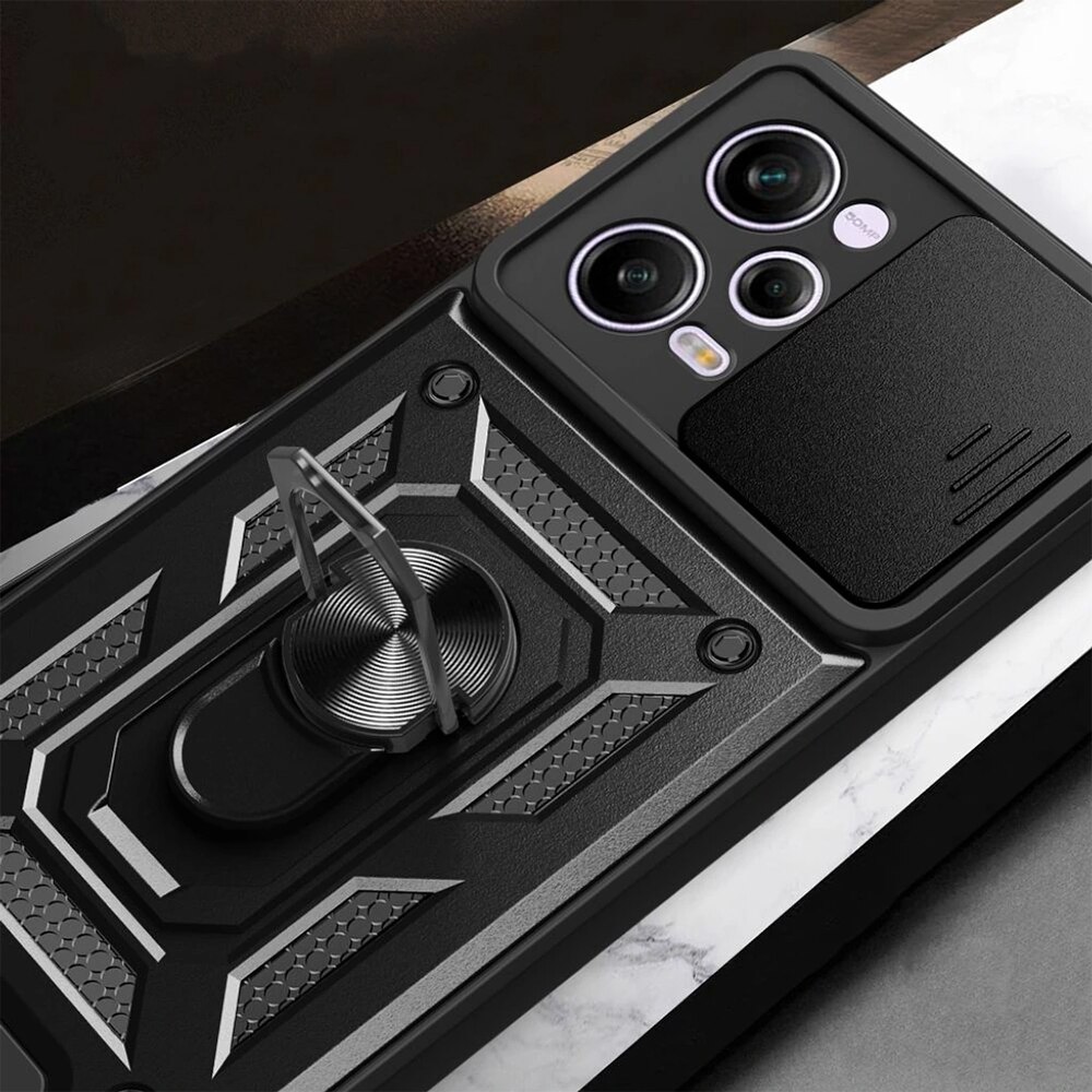 Husa pentru Xiaomi Redmi Note 12 Pro+ 5G Premium Hybrid Armor Kickstand, Slider Camera, Antisoc, Protectie Superioara, Negru