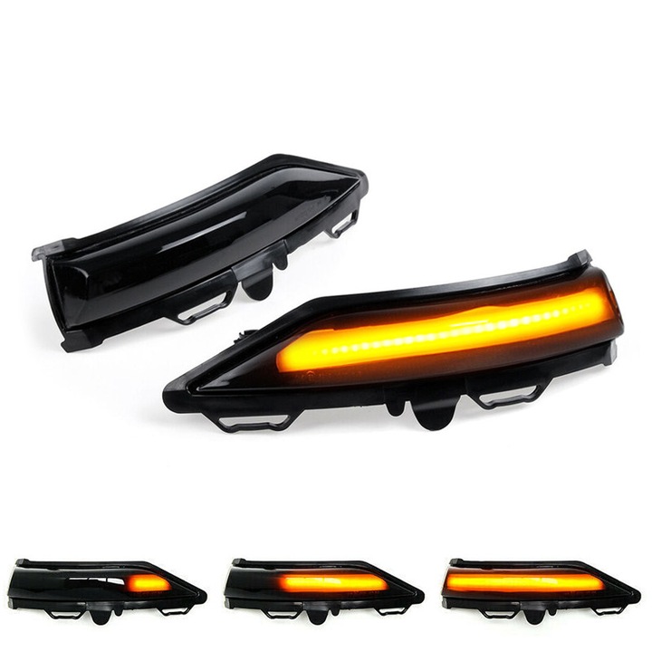 Set 2 Bucati Semnalizare Dinamica Led Oglinda FORD, Puma MK2, Fiesta MK8, Fiesta ST Line MK8, Secventiala progresiva, Fumurie, Culoare Galben