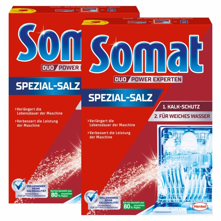 2 db Somat lágyító só készlet, Spezial-Salz, Duo Power, mosogatógéphez, 1,2 kg