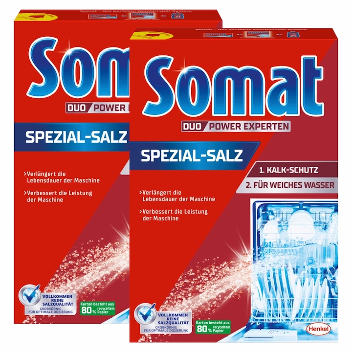 2 db Somat lágyító só készlet, Spezial-Salz, Duo Power, mosogatógéphez, 1,2 kg