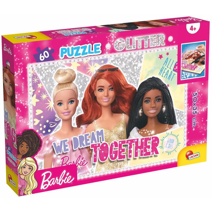 Puzzle cu sclipici, Lisciani, Barbie, Selfie, 60 piese, Multicolor