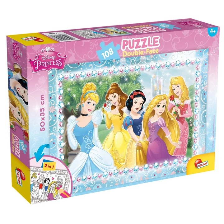Lisciani 2 az 1-ben puzzle, Disney Hercegnők, 50 x 35 cm, 108 db