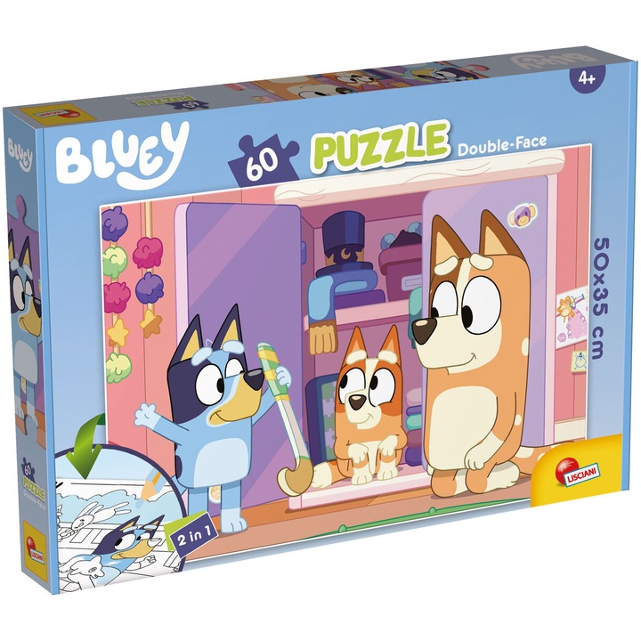 Пъзел за оцветяване Lisciani - Bluey, 2 в 1, 60 части
